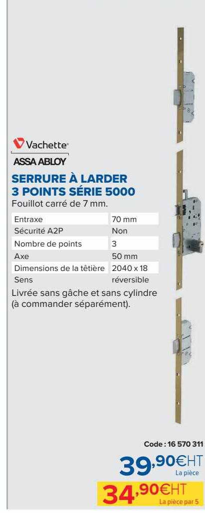 vachette assa abloy serrure à larder 3 points série 5000