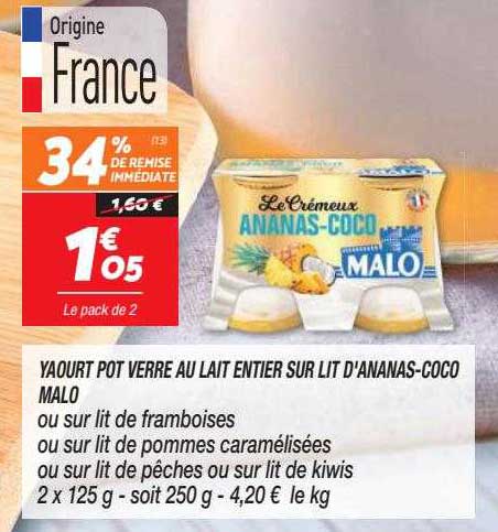Yaourt Pot Verre Au Lait Entier Sur Lit D'ananas-coco Malo