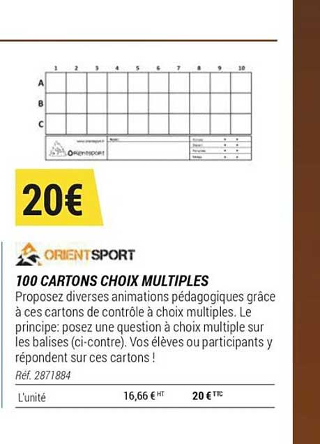 100 cartons choix multiples orient sport