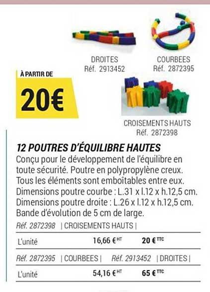 12 poutres d'équilibre hautes