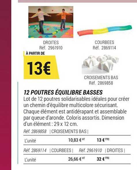 12 poutres équilibre basses