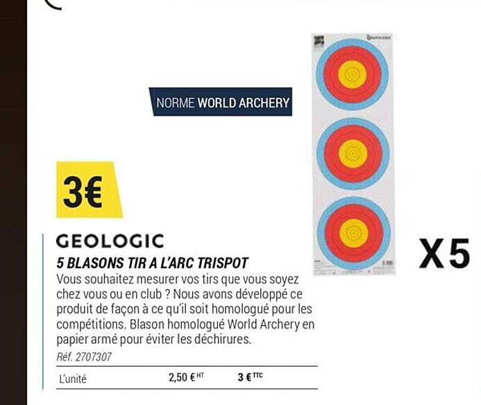 5 blasons tir à l'arc trispot géologic