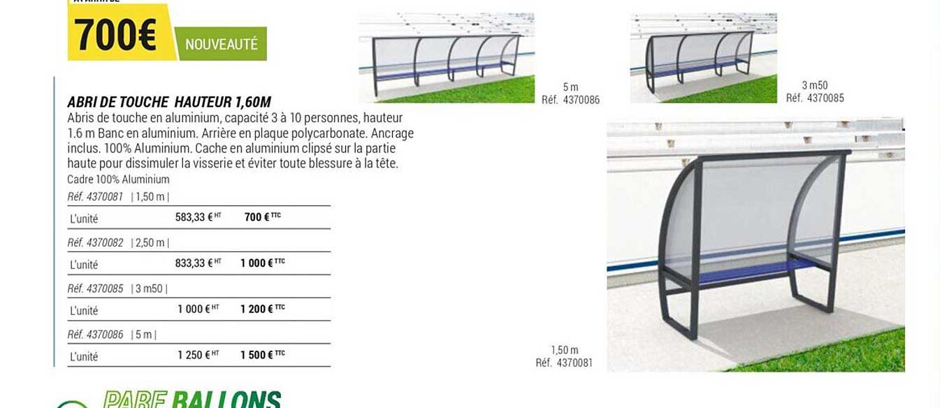 abri de touche hauteur 1,60m