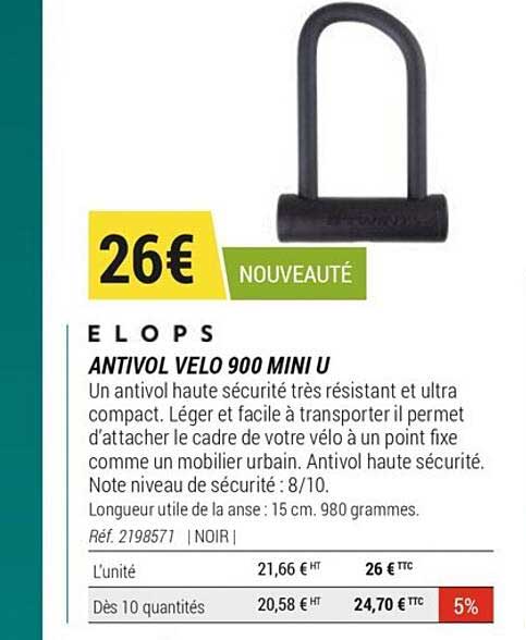 Antivol Vélo 900 Mini U Elops