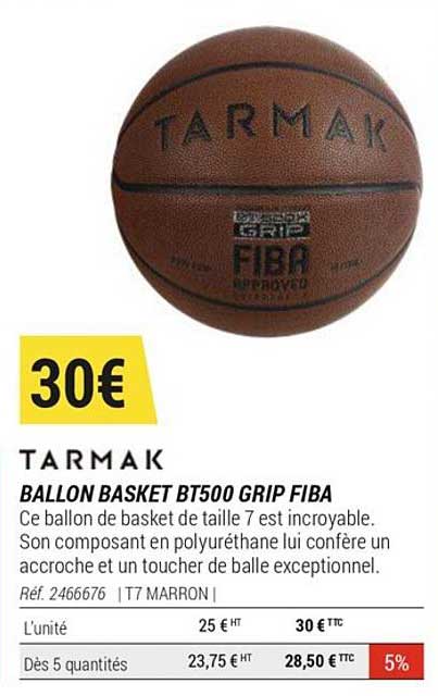 ballon basket bt500 grip fiba tarmak