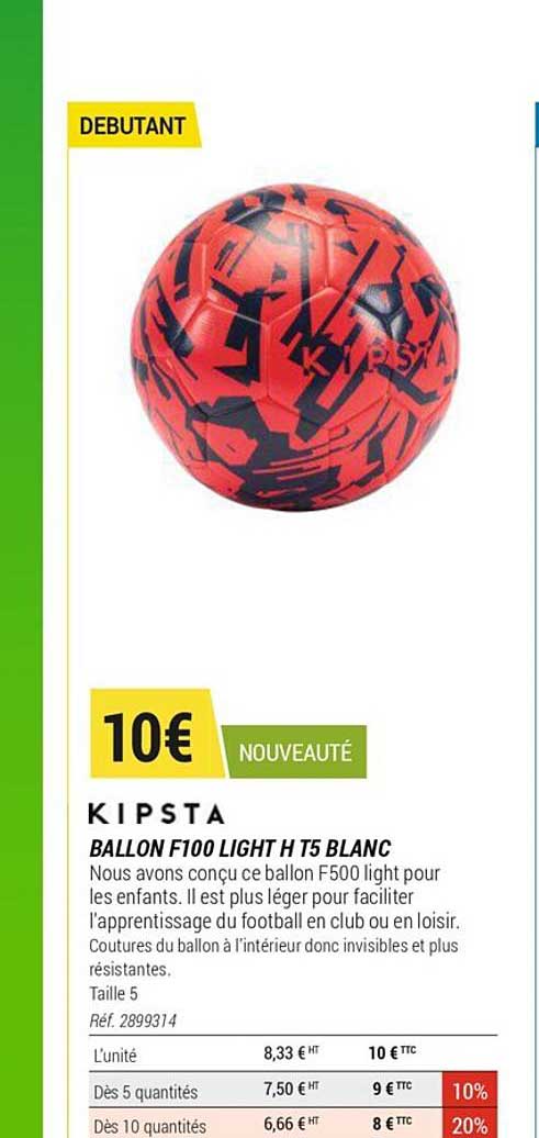 ballon f100 light h t5 blanc kipsta