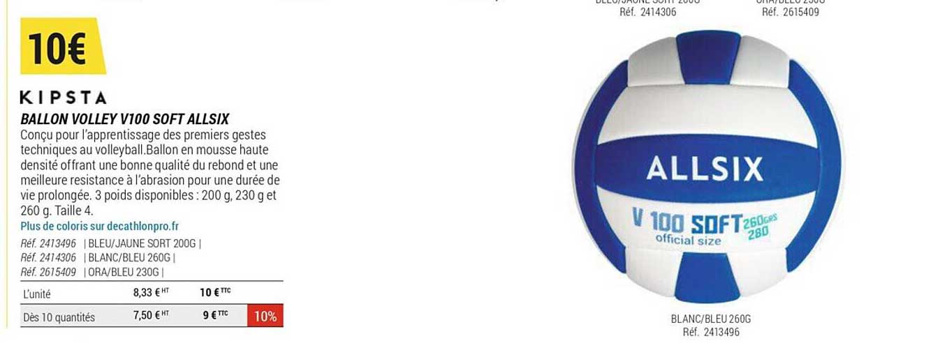 ballon volley v100 soft allsix kipsta