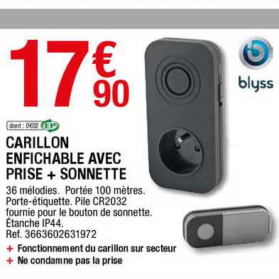 carillon enfichable avec prise + sonnette blyss