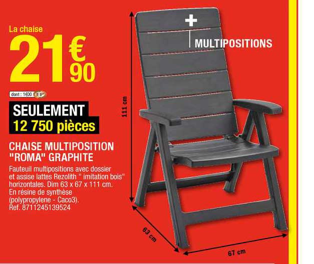 Chaise Multiposition Roma Graphite