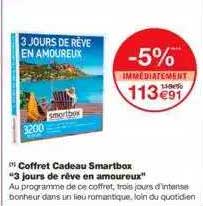 coffret cadeau smartbox "3 jours de rêve en amoureux"