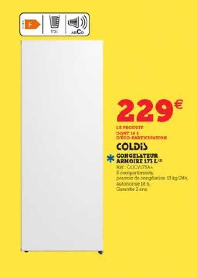 congélateur armoire 173 l coldis