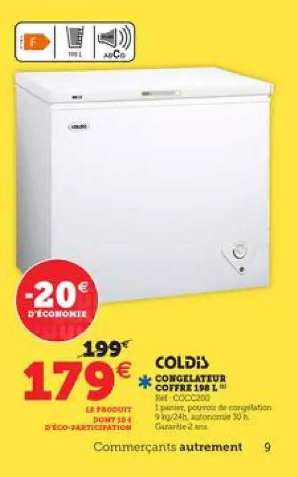 congélateur coffre 198 l coldis