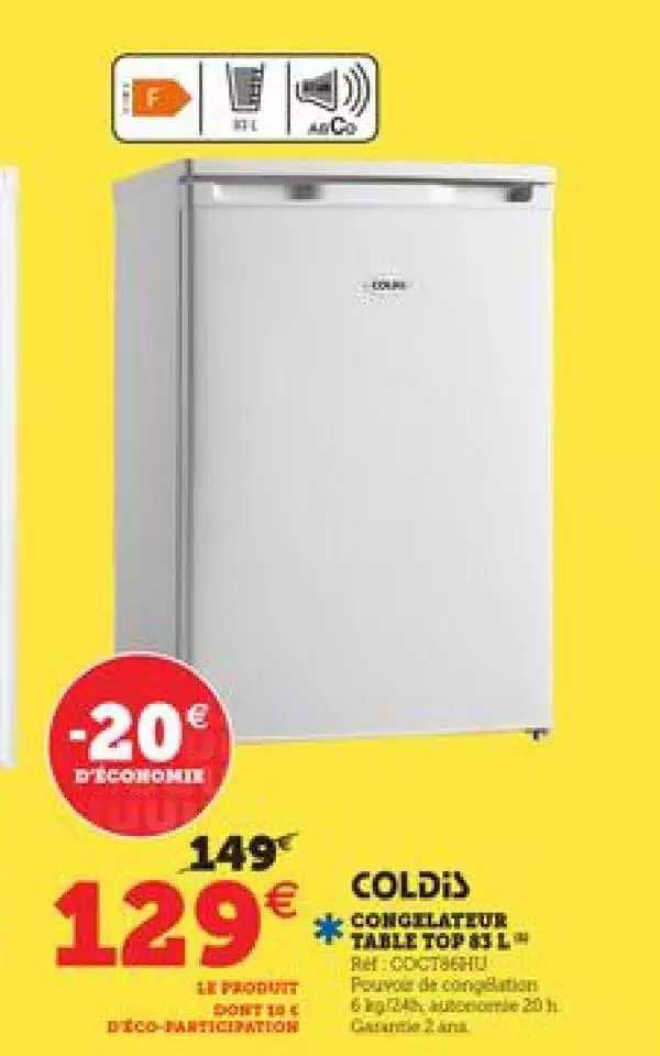 congélateur table top 83 l coldis