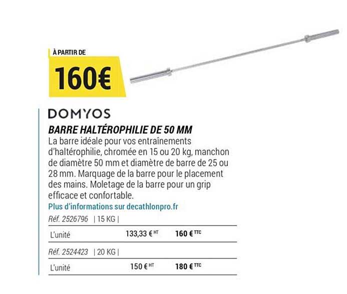 Domyos Barre Haltérophile De 50 Mm