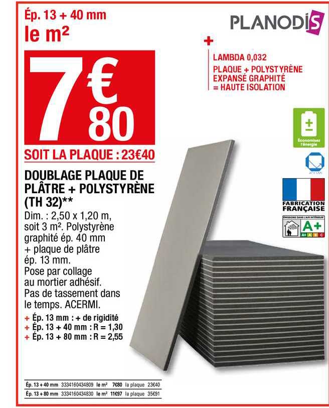 doublage plaque de plâtre + polystyrène planodis