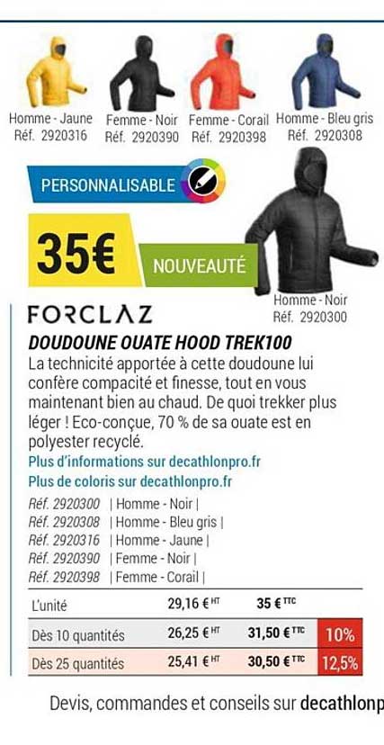 doudoune ouate hood trek100 forclaz