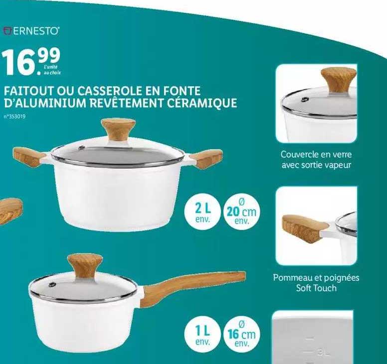 ernesto faitout ou casserole en fonte d'aluminium revetement ceramique