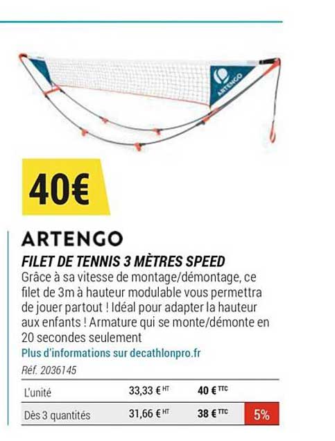 filet de tennis 3 mètres speed artengo