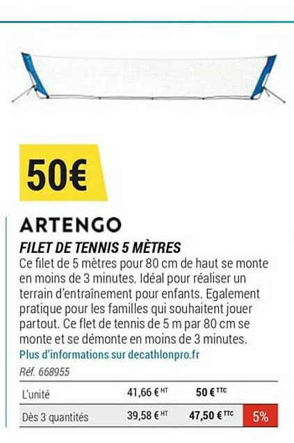 filet de tennis 5 mètres artengo