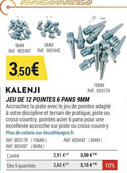 jeu de 12 pointes 6 pans 9mm kalenji