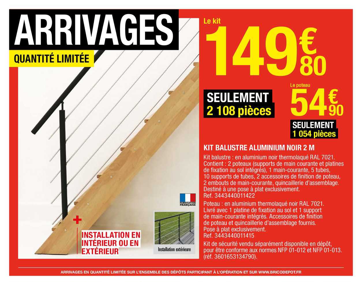 kit balustre aluminium noir 2 m