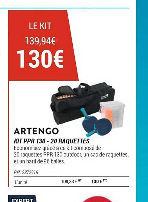 kit ppr 130 - 20 raquettes artengo