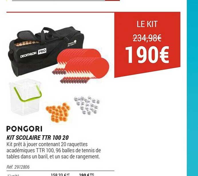 kit scolaire ttr 100 20 pongori
