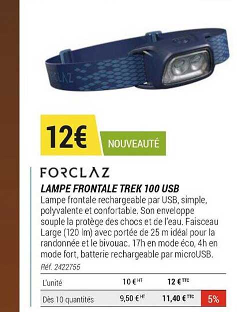 lampe frontale trek 100 usb forclaz