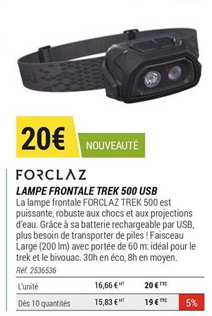 lampe frontale trek 500 usb forclaz