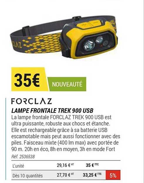 lampe frontale trek 900 usb forclaz