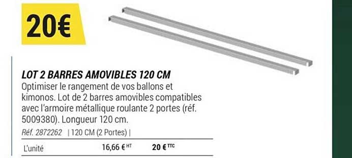 lot 2 barres amovibles 120 cm