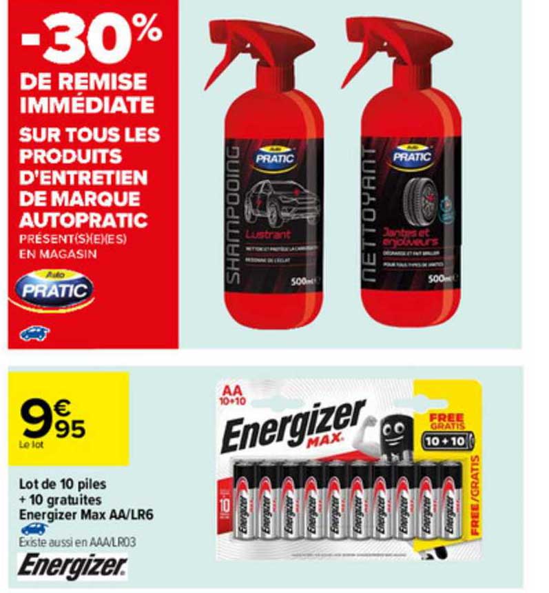 Lot De 10 Piles + 10 Gratuites Energizer Max AA-LR6