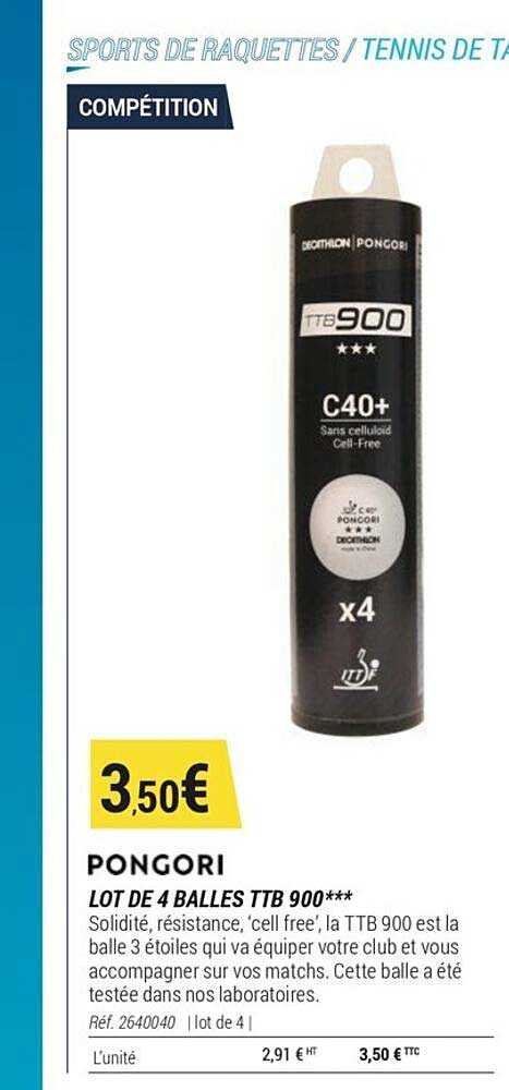 lot de 4 balles ttb 900 pongori