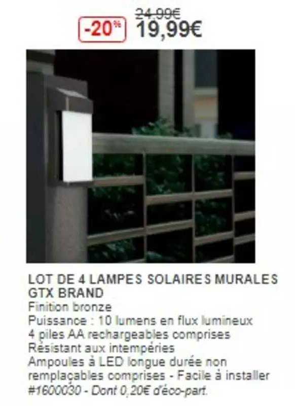 lot de 4 lampes solaire s murales gtx brand