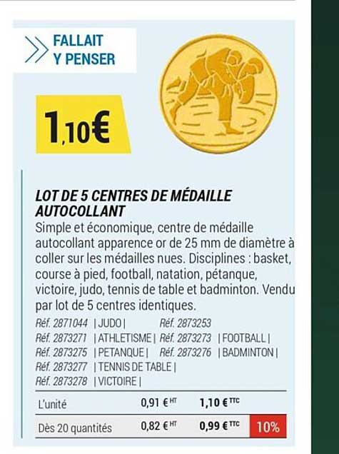 lot de 5 centres de médaille autocollant