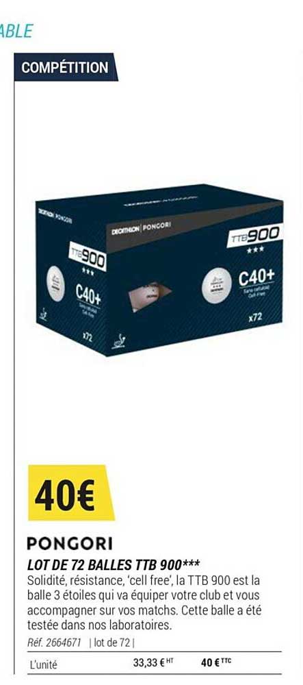 lot de 72 balles ttb 900 pongori