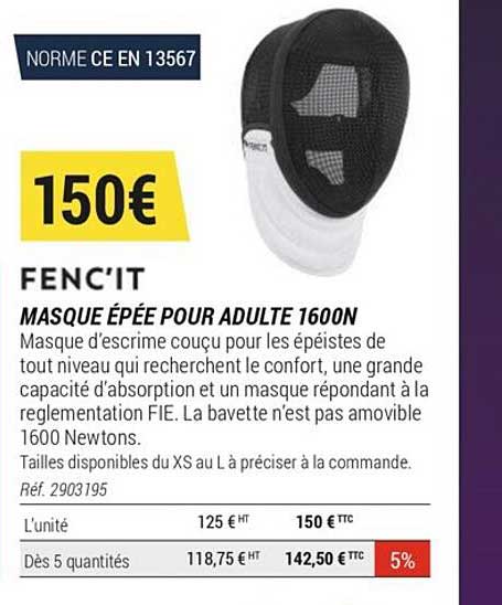 masque épée pour adulte 1600n fenc'it