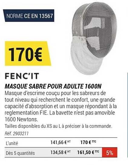 masque sabre pour adulte 1600n fenc'it