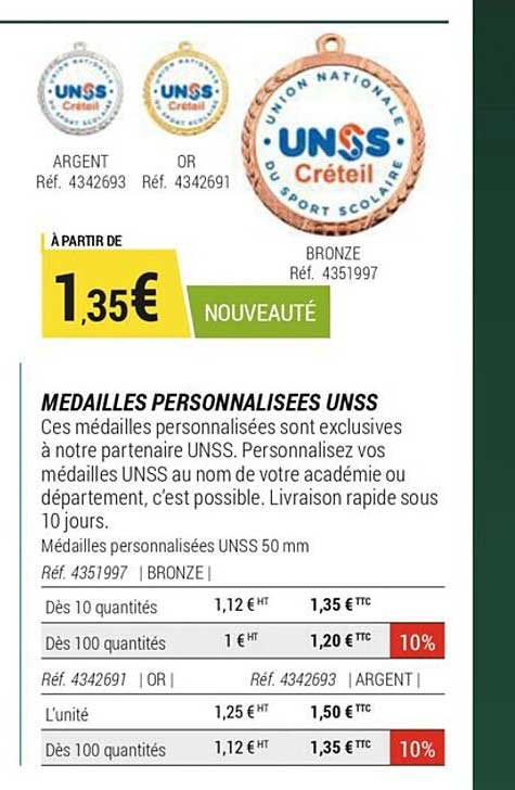 médailles personnalisées unss