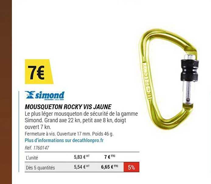 mousqueton rocky vis jaune simond