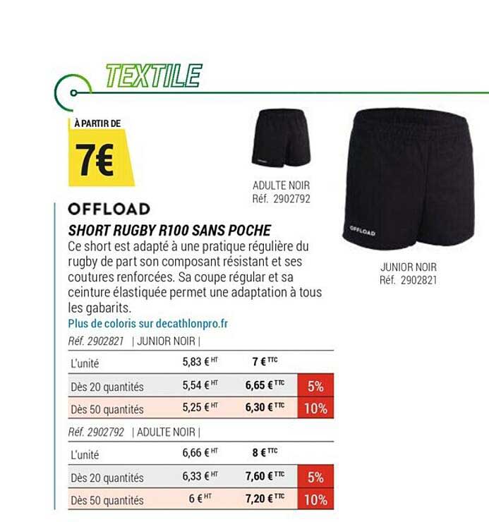 Offload Short Rugby R100 Sans Poche