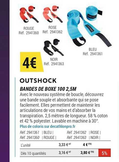 outshock bandes de boxe 100 2.5m