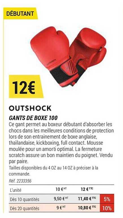 outshock gants de boxe 100