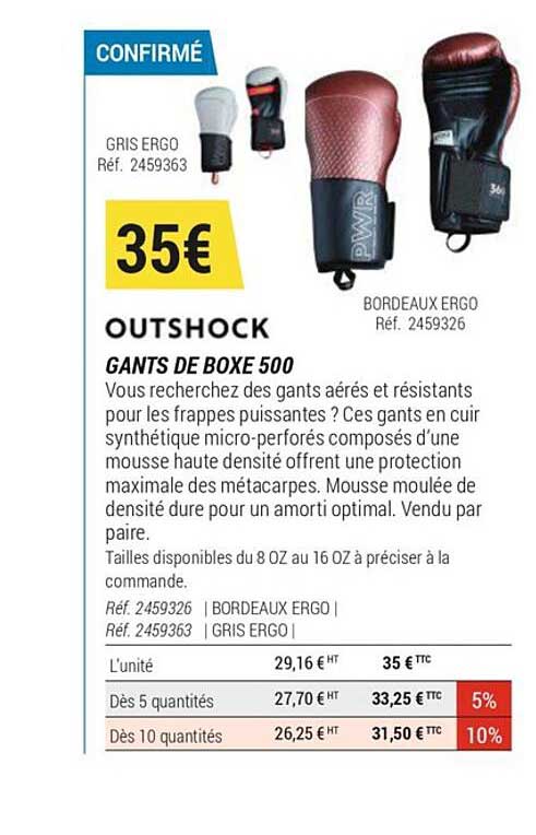 outshock gants de boxe 500