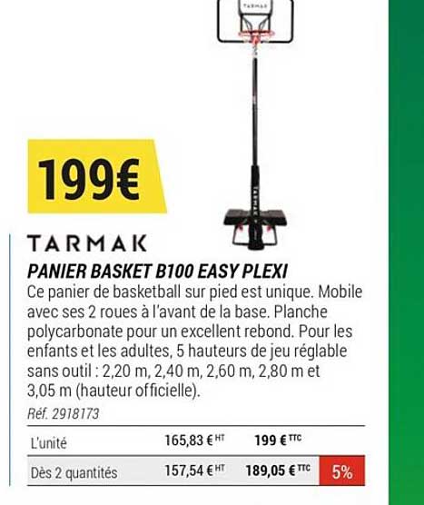 panier basket b100 easy plexi tarmak