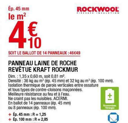 panneau laine de roche revêtue kraft rockmur rockwool