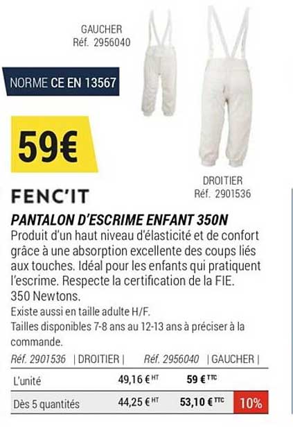 pantalon d'escrime enfant 350n fenc'it