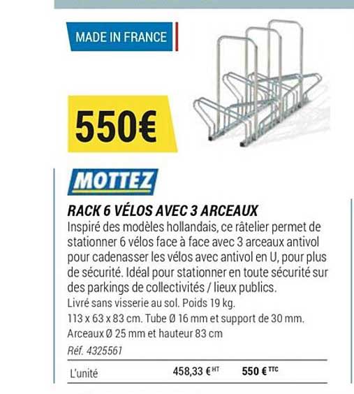 rack 6 vélos avec 3 arceaux mottez