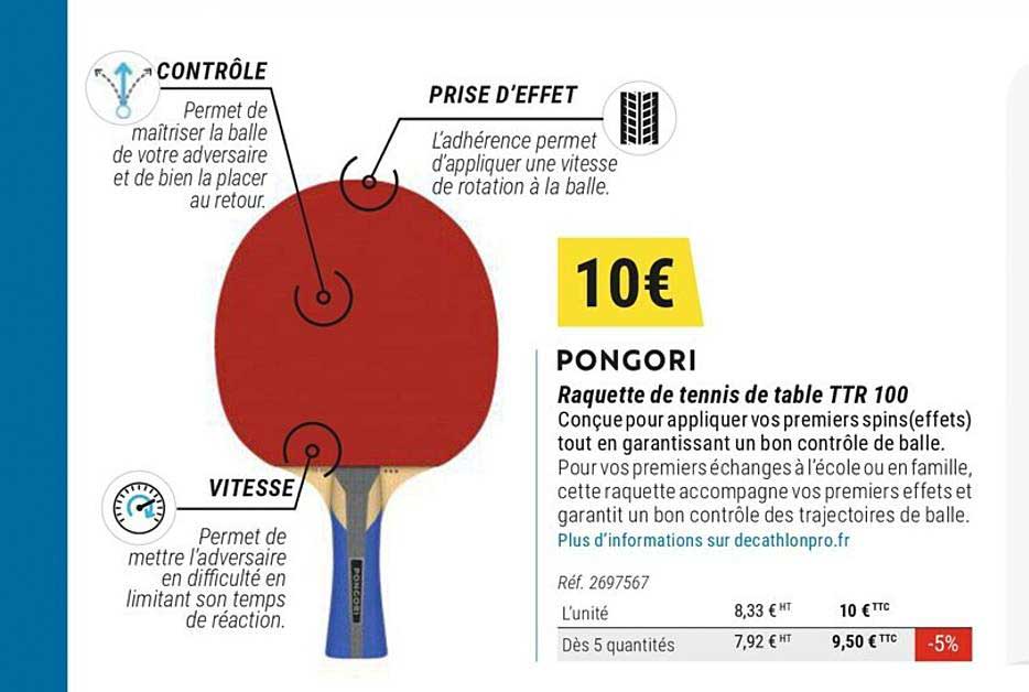 raquette de tennis de table ttr 100 pongori