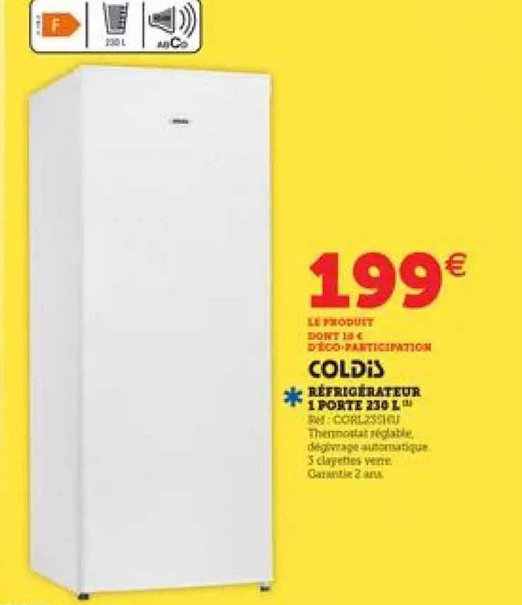 réfrigérateur 1 porte 230 l coldis